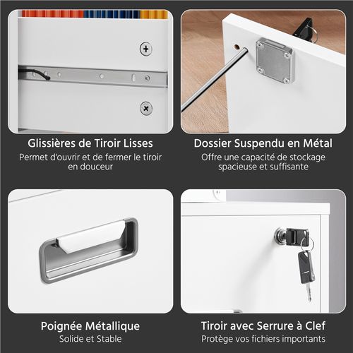 Caisson De Bureau à Roulettes Avec 2 Tiroirs Caisson De Rangement En Bois, Blanc