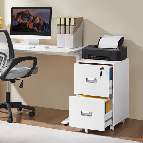 Caisson De Bureau à Roulettes Avec 2 Tiroirs Caisson De Rangement En Bois, Blanc