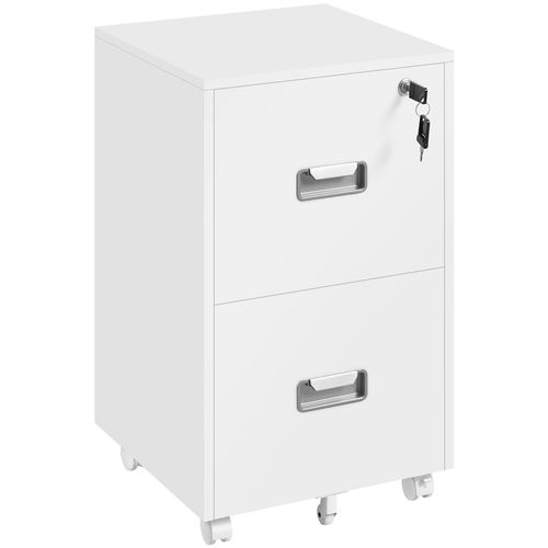 Caisson De Bureau à Roulettes Avec 2 Tiroirs Caisson De Rangement En Bois, Blanc