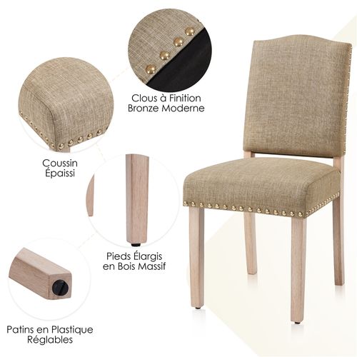 Lot De 2 Chaises De Salle à Manger à Haut Dossier Avec Pieds En Bois Massif, Kaki