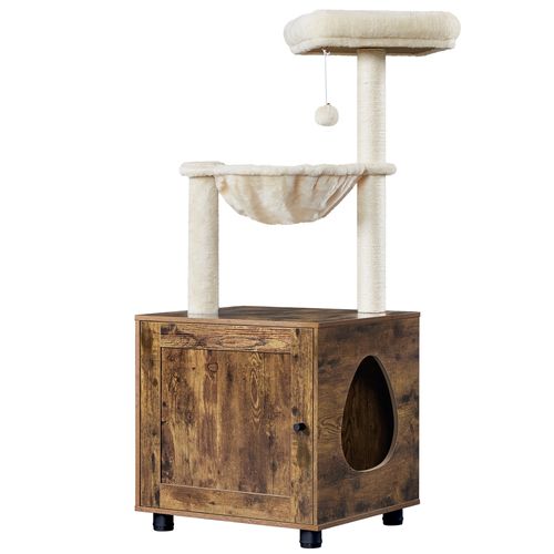 Petit Arbre à Chat Avec Litière, Niche Et Panier Griffoirs Cordes En Sisal, Brun Rustique/ Beige