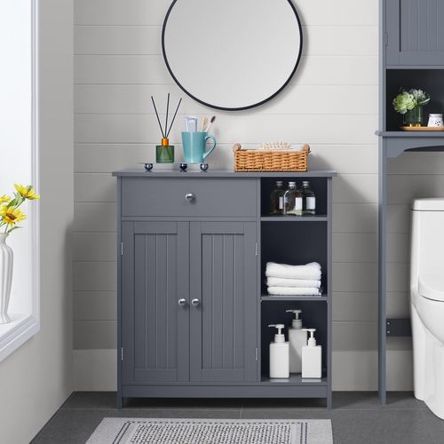 Armoire Rangement Salle De Bain Meuble Rangement Toilette Wc En Bois Gris Foncé 75 X 30 X 80 Cm,