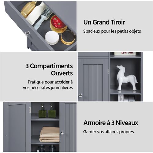 Armoire Rangement Salle De Bain Meuble Rangement Toilette Wc En Bois Gris Foncé 75 X 30 X 80 Cm,