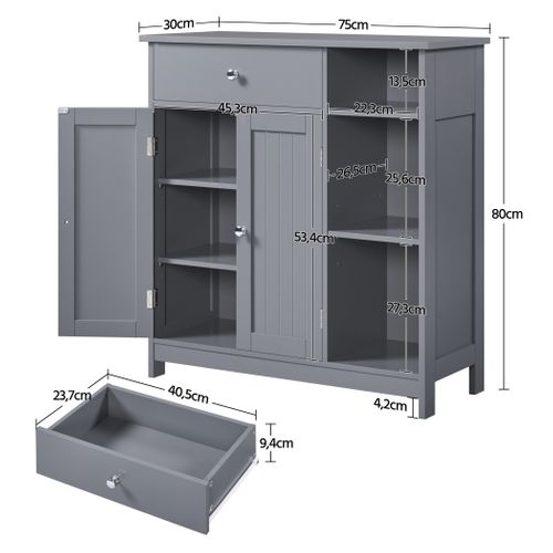 Armoire Rangement Salle De Bain Meuble Rangement Toilette Wc En Bois Gris Foncé 75 X 30 X 80 Cm,