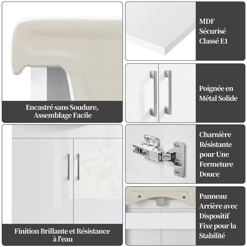 Meuble Vasque Salle De Bain 84 Sur Pied Avec Placard Volumineux, Blanc 61 × 43,5 × 84 Cm