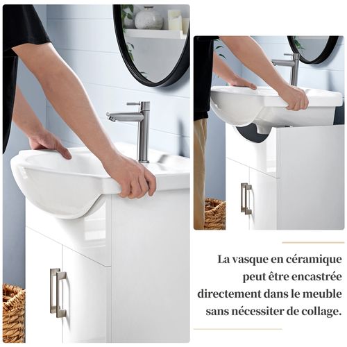 Meuble Vasque Salle De Bain 84 Sur Pied Avec Placard Volumineux, Blanc 61 × 43,5 × 84 Cm