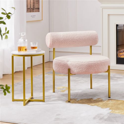 Fauteuil De Relaxation Design Géométrique En Tissu Bouclette Avec Cadre En Métal Doré, Rose