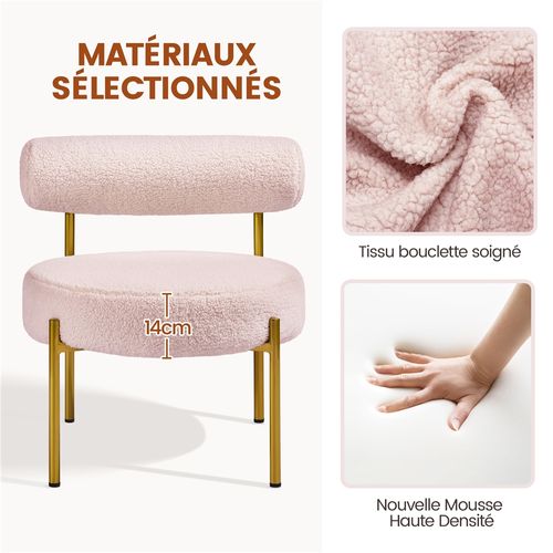 Fauteuil De Relaxation Design Géométrique En Tissu Bouclette Avec Cadre En Métal Doré, Rose