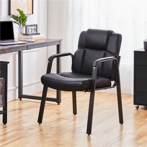 Lot De 2 Chaises Visiteur Avec Accoudoir En Similicuir, Siège Capitonné Et Rembourré, Noir