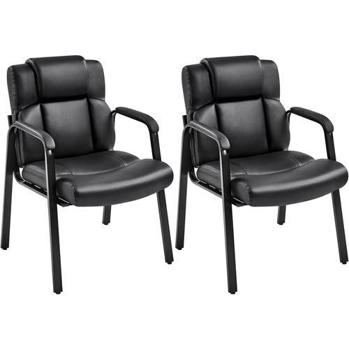 Lot De 2 Chaises Visiteur Avec Accoudoir En Similicuir, Siège Capitonné Et Rembourré, Noir