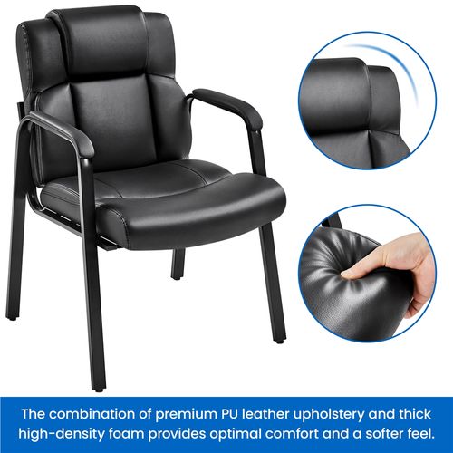 Lot De 2 Chaises Visiteur Avec Accoudoir En Similicuir, Siège Capitonné Et Rembourré, Noir