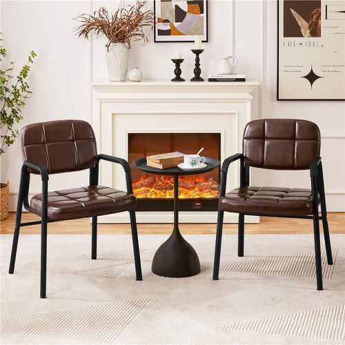 Lot De 2 Chaises Visiteur Avec Accoudoir Chaise D’accueil Rembourré En Similicuir, Brun