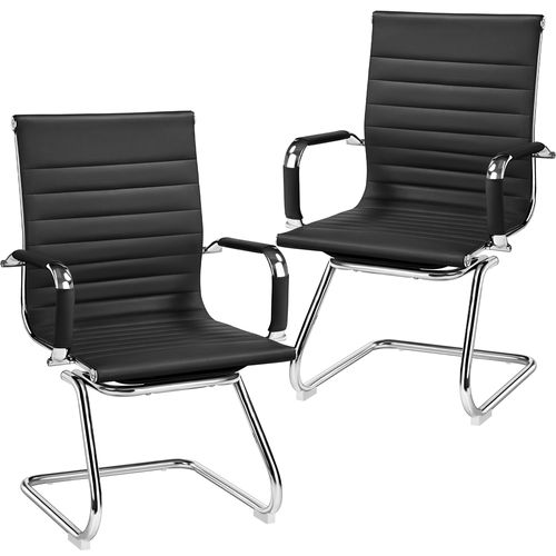 Lot De 2 Chaises Visiteur En Similicuir Avec Accoudoir Recouverts Et Base En Métal, Noir