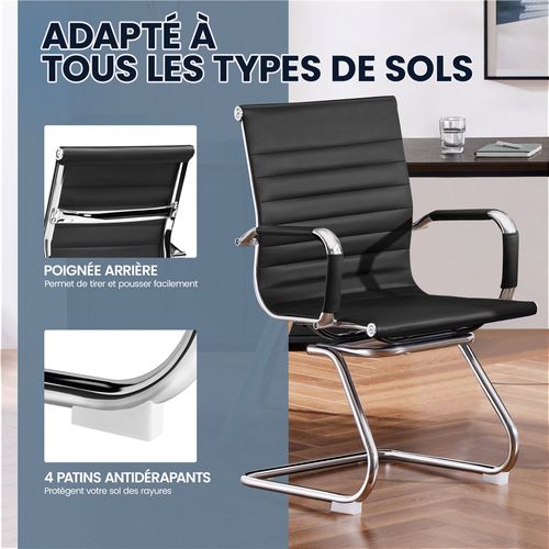 Lot De 2 Chaises Visiteur En Similicuir Avec Accoudoir Recouverts Et Base En Métal, Noir