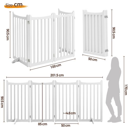 Barrière De Sécurité Chien Pliable En Bois à 4 Panneaux Avec 2 Pieds De Support, Blanc