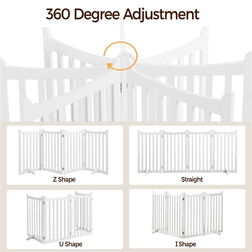 Barrière De Sécurité Chien Pliable En Bois à 4 Panneaux Avec 2 Pieds De Support, Blanc