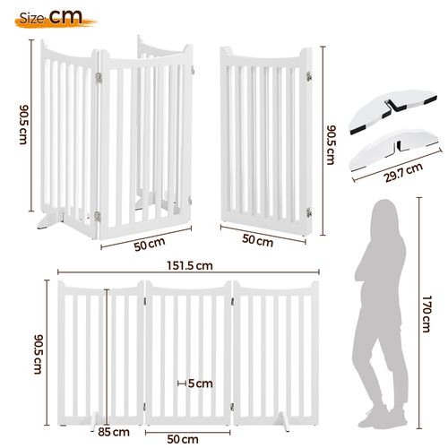 Barrière De Sécurité Chien En Bois à 3 Panneaux Avec 2 Pieds De Support, Blanc
