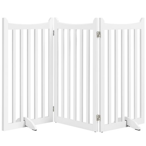 Barrière De Sécurité Chien En Bois à 3 Panneaux Avec 2 Pieds De Support, Blanc