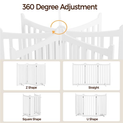 Barrière De Sécurité Chien En Bois à 3 Panneaux Avec 2 Pieds De Support, Blanc