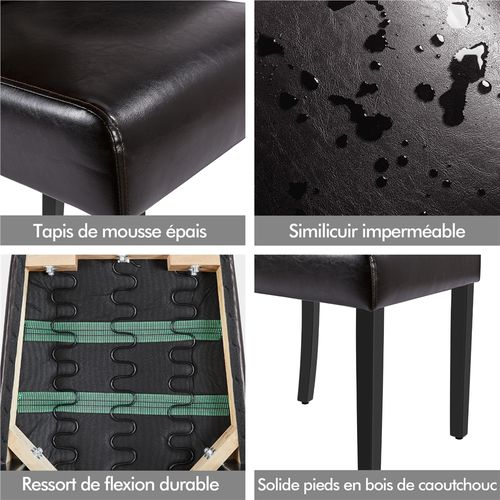 Lot De 4 Chaises De Salle à Manger Haut Dossier Capitonné Et Assise Rembourrées, Marron