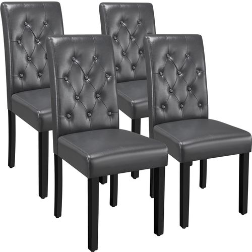 Lot De 4 Chaises De Salle à Manger Haut Dossier Capitonné Et Assise Rembourrées, Gris