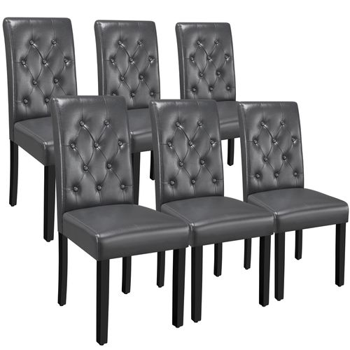 Lot De 6 Chaises De Salle à Manger Haut Dossier Capitonné Et Assise Rembourrées, Gris