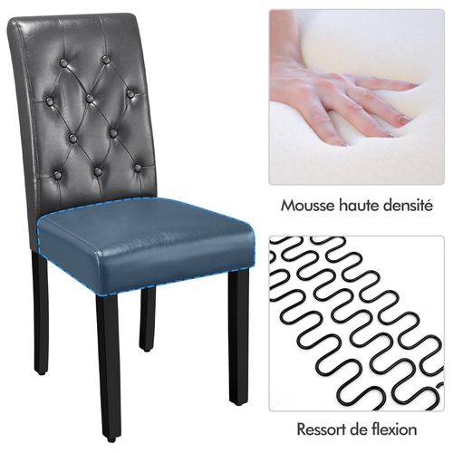 Lot De 6 Chaises De Salle à Manger Haut Dossier Capitonné Et Assise Rembourrées, Gris