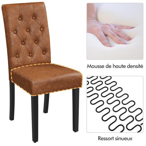 Lot De 6 Chaises De Salle à Manger Haut Dossier Capitonné Et Assise Rembourrées, Brun Rustique
