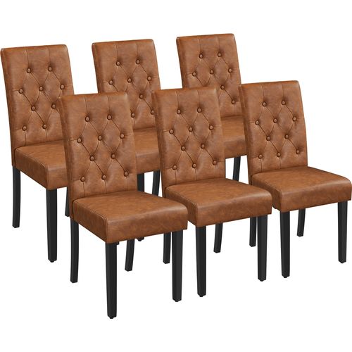 Lot De 6 Chaises De Salle à Manger Haut Dossier Capitonné Et Assise Rembourrées, Brun Rustique