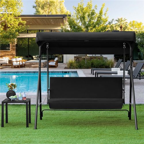Balancelle De Jardin 3 Places Avec Toit Inclinaison Et Réglable Assise Dossier, Noir