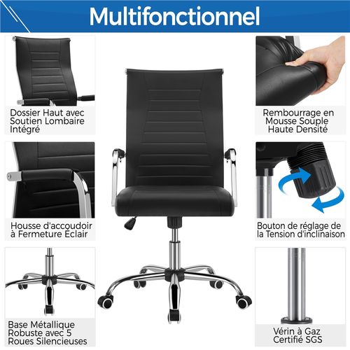 Chaise De Bureau En Similicuir Fauteuil De Direction Inclinable Et Réglable En Hauteur Noir