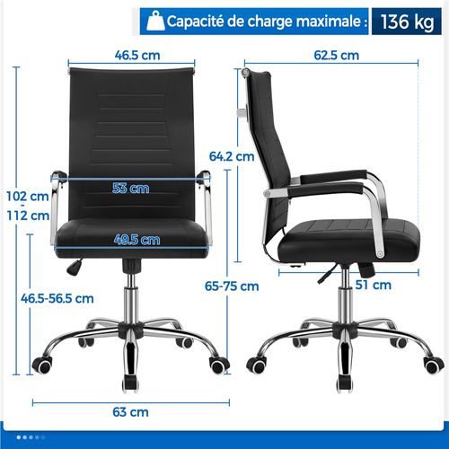 Chaise De Bureau En Similicuir Fauteuil De Direction Inclinable Et Réglable En Hauteur Noir