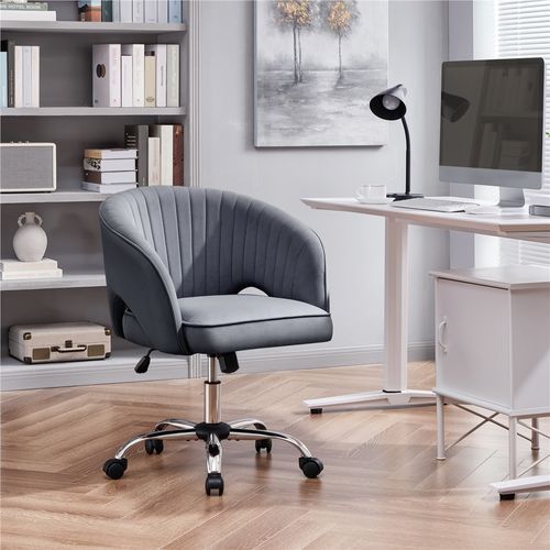 Chaise De Bureau En Velours Avec Roulettes Et Assise Réglable En Hauteur, Gris Foncé