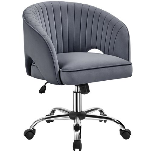 Chaise De Bureau En Velours Avec Roulettes Et Assise Réglable En Hauteur, Gris Foncé