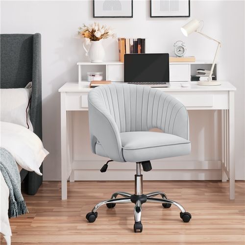 Chaise De Bureau En Velours Avec Roulettes Et Assise Réglable En Hauteur, Gris Clair