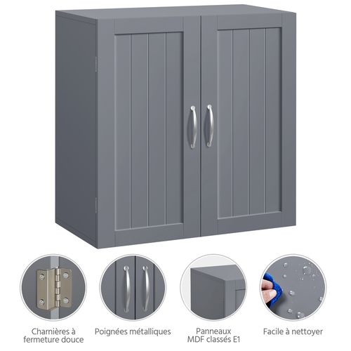 Armoire Murale En Bois Avec Doubles Portes Et Étagère Réglable En Hauteur, Gris Foncé