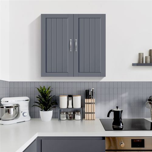 Armoire Murale En Bois Avec Doubles Portes Et Étagère Réglable En Hauteur, Gris Foncé