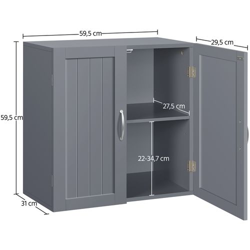 Armoire Murale En Bois Avec Doubles Portes Et Étagère Réglable En Hauteur, Gris Foncé