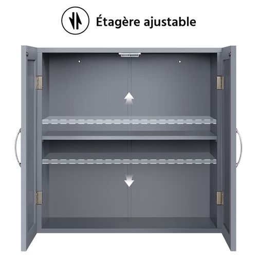 Armoire Murale En Bois Avec Doubles Portes Et Étagère Réglable En Hauteur, Gris Foncé
