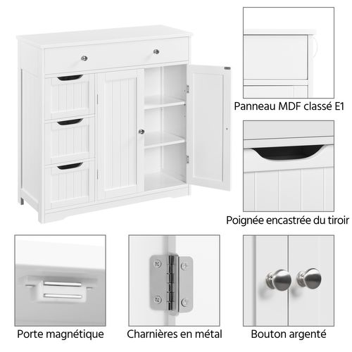 Armoire Meuble Rangement Salle De Bain Cuisine Toilette Chambre En Bois Sur Pied 81× 30× 81,5 Cm
