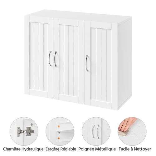 Armoire Murale Salle De Bain Scandinave à 3 Portes Avec Étagères Réglables En Hauteur, Blanc