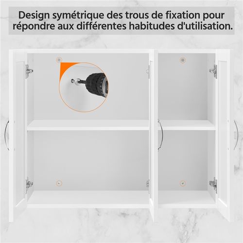 Armoire Murale Salle De Bain Scandinave à 3 Portes Avec Étagères Réglables En Hauteur, Blanc