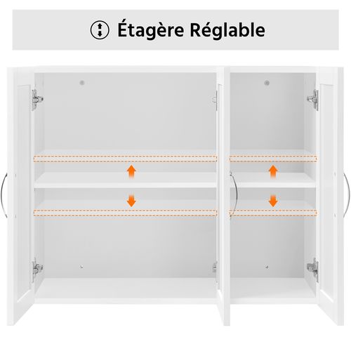 Armoire Murale Salle De Bain Scandinave à 3 Portes Avec Étagères Réglables En Hauteur, Blanc