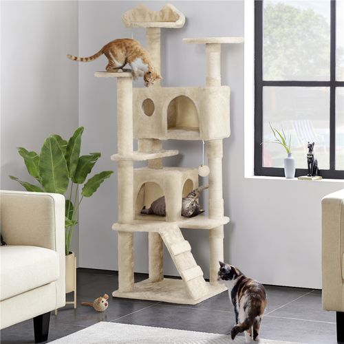 Arbre à Chat Avec Jouets Cachettes Griffoirs En Sisal Rampe Tour Pour Chatons, Beige