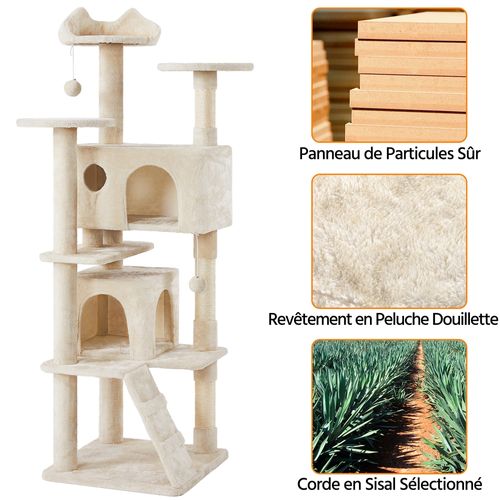 Grand Arbre à Chat Multiniveau Avec Poteaux En Sisal Cachettes Perchoirs Griffoir, Beige