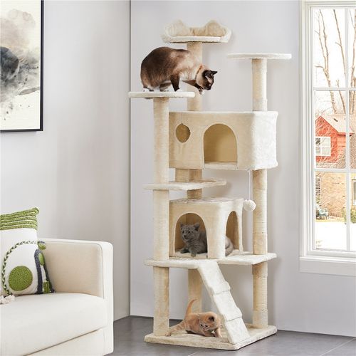Grand Arbre à Chat Multiniveau Avec Poteaux En Sisal Cachettes Perchoirs Griffoir, Beige