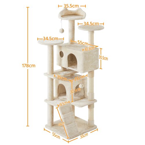 Grand Arbre à Chat Multiniveau Avec Poteaux En Sisal Cachettes Perchoirs Griffoir, Beige