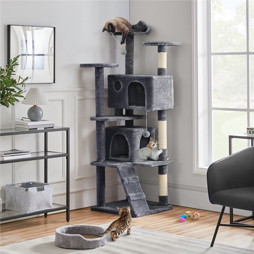 Grand Arbre à Chat Multiniveau Avec Poteaux En Sisal Cachettes Perchoirs Griffoir, Gris Foncé