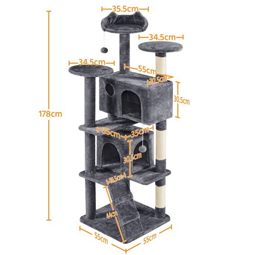 Grand Arbre à Chat Multiniveau Avec Poteaux En Sisal Cachettes Perchoirs Griffoir, Gris Foncé