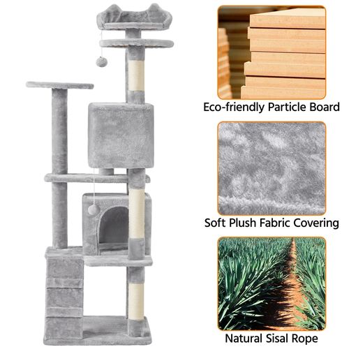 Grand Arbre à Chat Multiniveau Avec Poteaux En Sisal Cachettes Perchoirs Griffoir, Gris Clair
